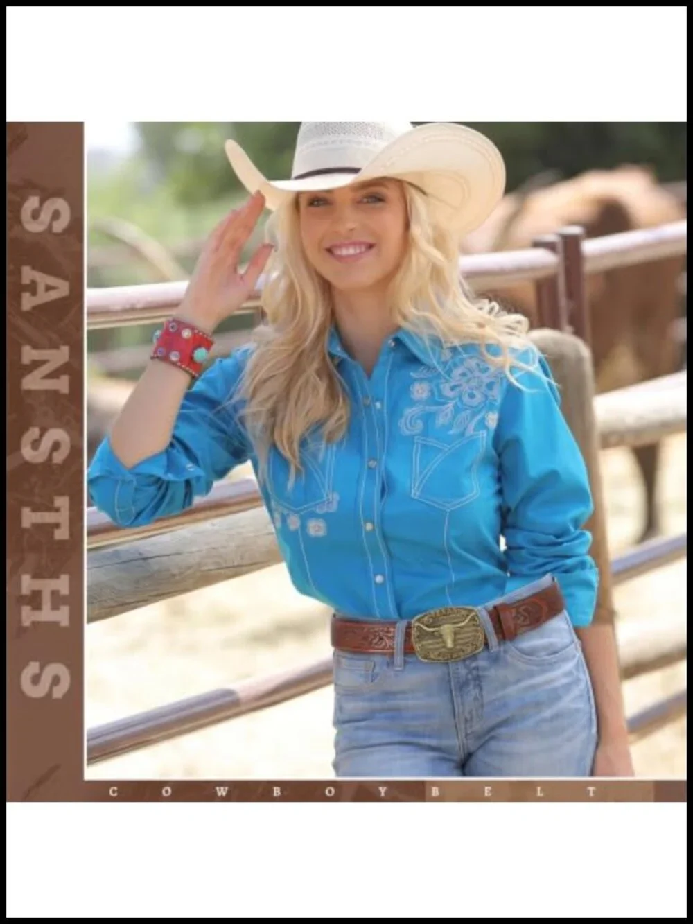 Genuine Leather Western Cowboy Belt with Removable Bull Head Buckle